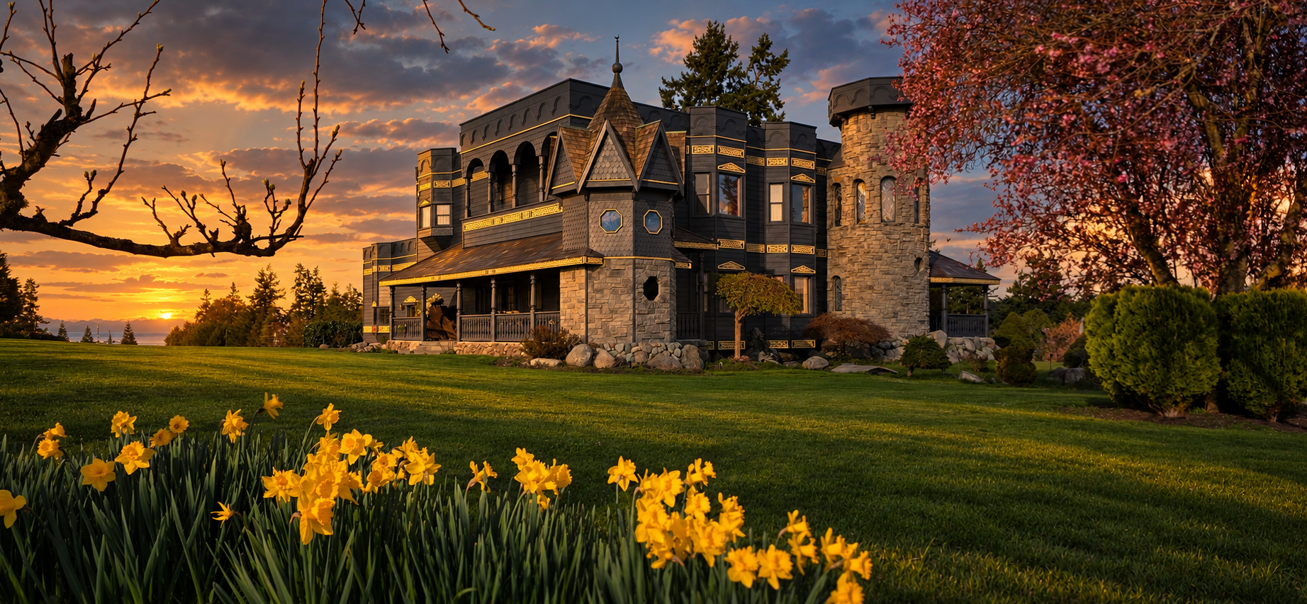 The Gate Keeper's Castle home at dusk